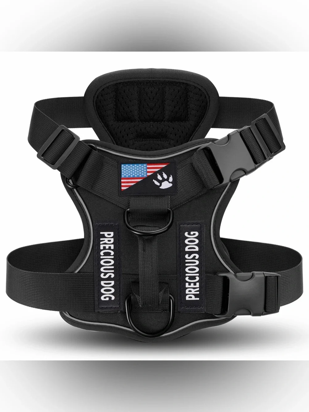 Black No-Pull Reflective Dog Harness with USA Patch